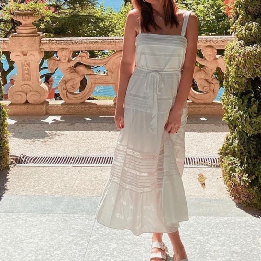 Reformation Long Linen White Lace Dress - Size L (worn once)